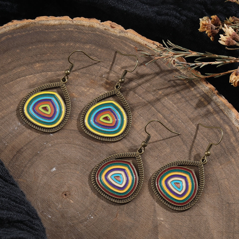 Bohemian Vintage Multicolor Round Pendant Earrings Boho Design