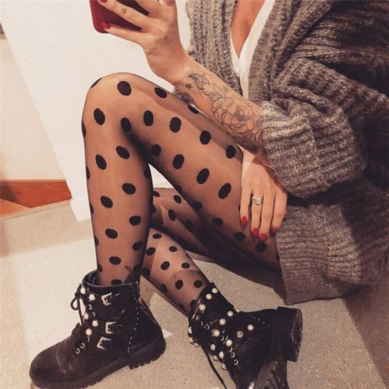 Japan Style Dot Patterned Women Pantyhose Fashion Sweet Girl Black Sexy Tights Female Stocking Transparent Silk Tights