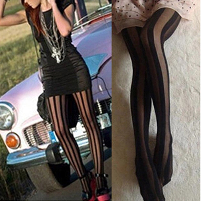 Sexy Black Vertical Striped Tights Gothic Punk Stripe Tights Women TStockings