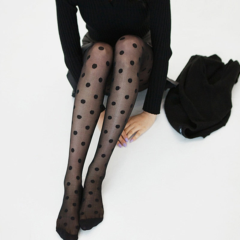 Japan Style Dot Patterned Women Pantyhose Fashion Sweet Girl Black Sexy Tights Female Stocking Transparent Silk Tights